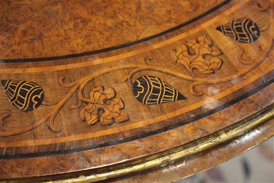 A.W.N. Pugin for Morel & Seddon. An important Gothic revival oak, pollard oak, parcel gilt marquetry centre table, Diam. 4ft 2in. H.2ft